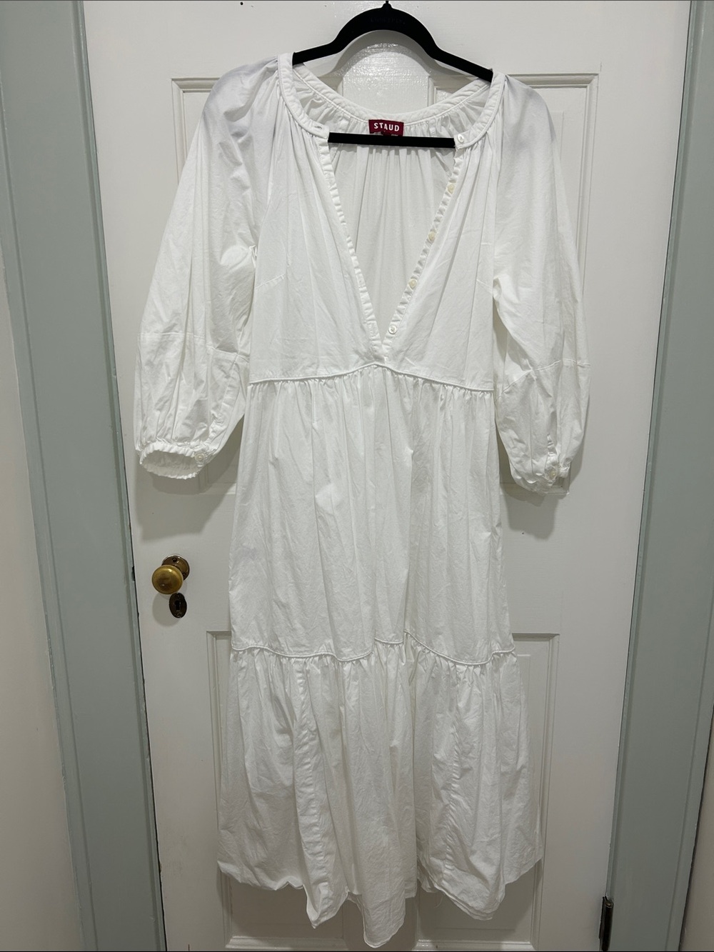 STAUD White Tiered Midi Dress